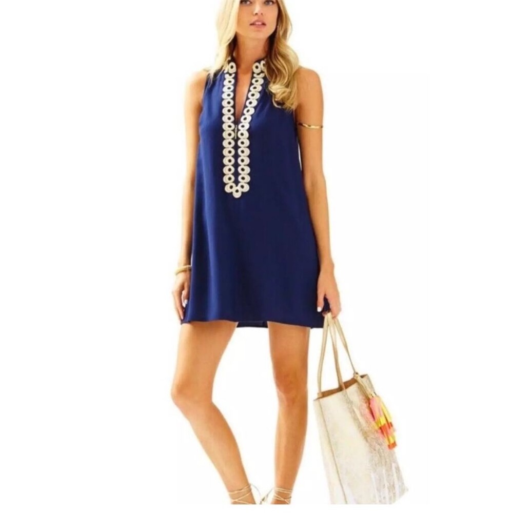 Lilly Pulitzer True Navy Jane Shift Cocktail Party Dress Size 4 - Picture 2 of 11
